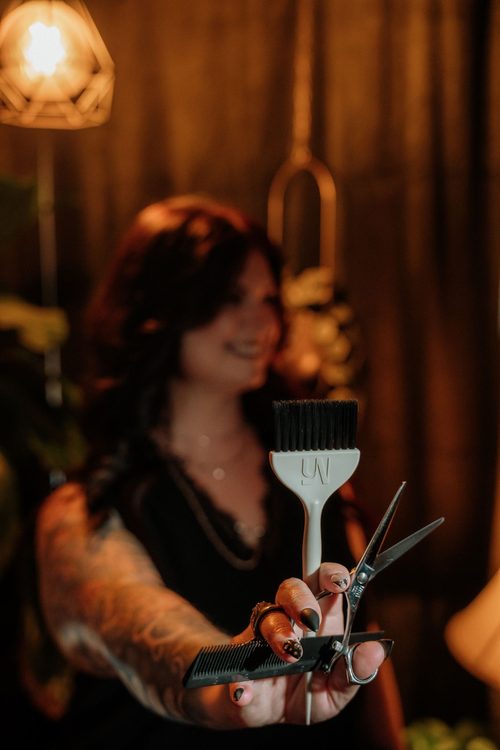Brush and shears in warm light