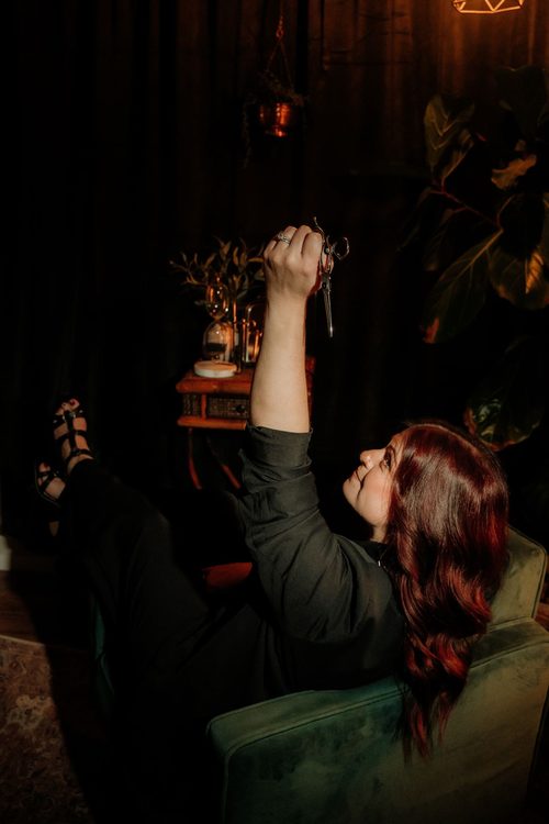 Tamara in the velvet chair