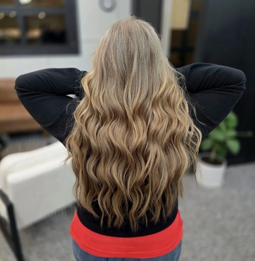 Full blonde length after extensions